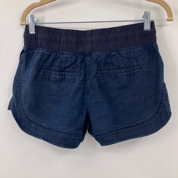 Athleta Navy Blue Pull On Drawstring Lightweight Cabo Tide Linen Shortie Shorts - Picture 3 of 8